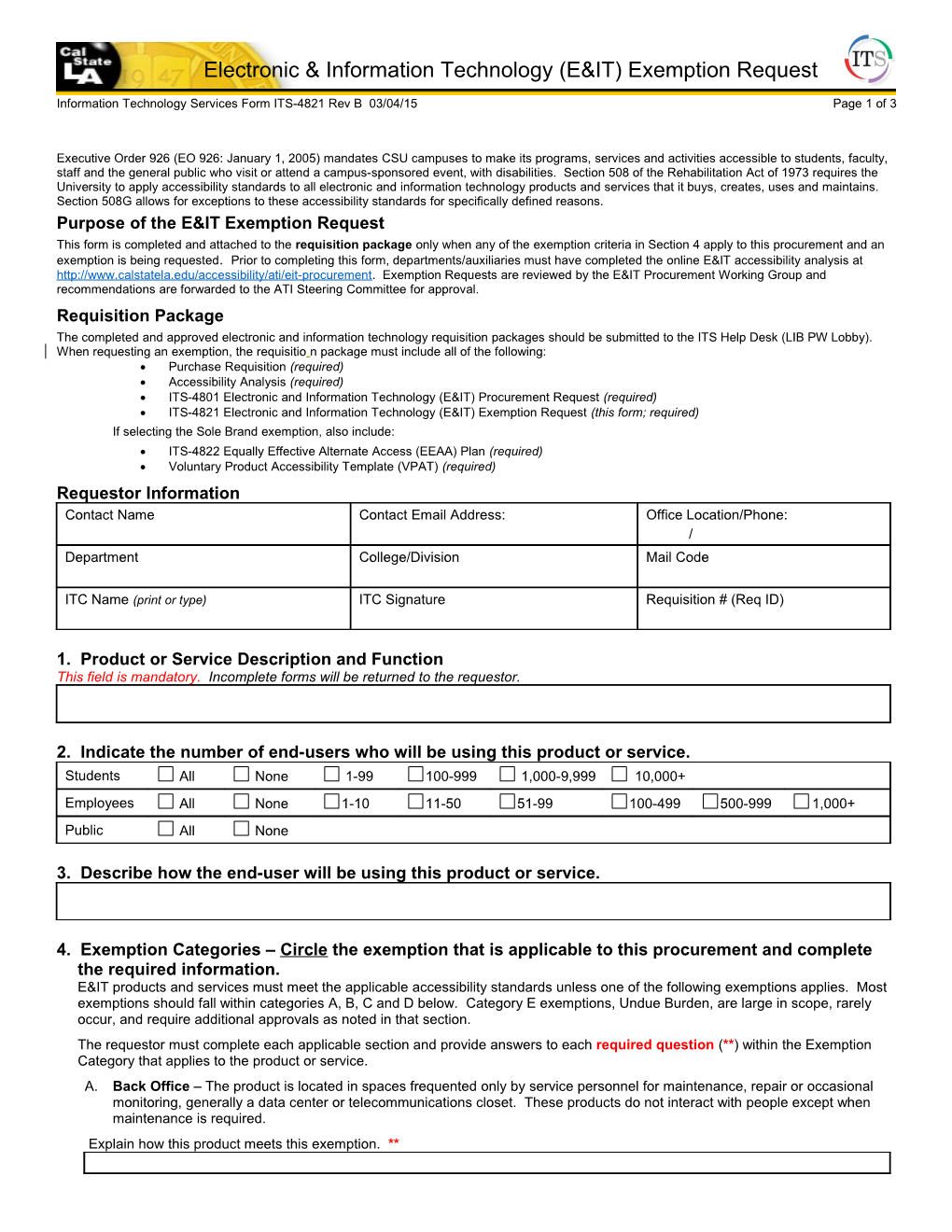 Information Technology Services Form ITS-4821 Rev B 03/04/15Page 1 of 3