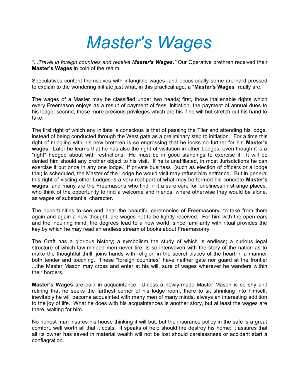 Master's Wages