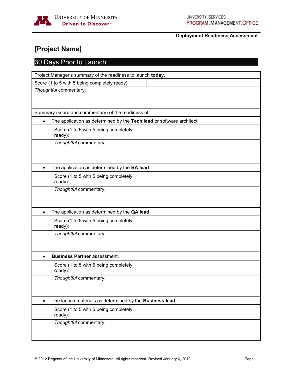 Deployment Readiness Assessment Checklist