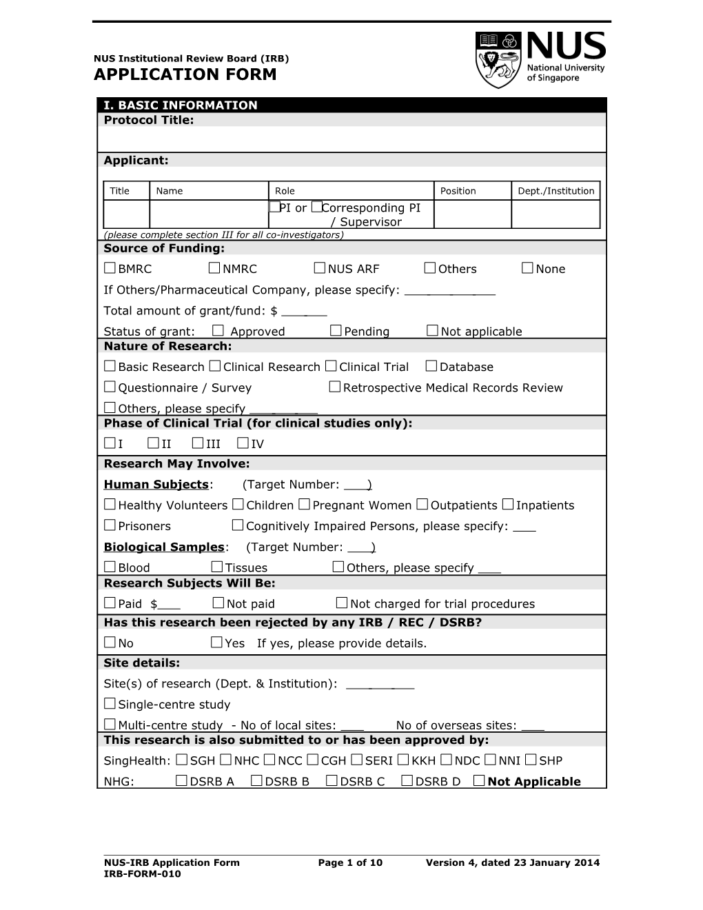 NUS-IRB Application Form