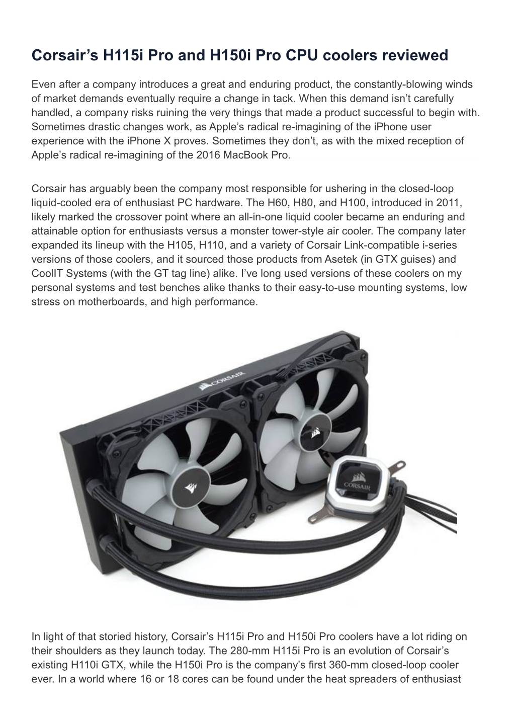 Corsair’S H115i Pro and H150i Pro CPU Coolers Reviewed