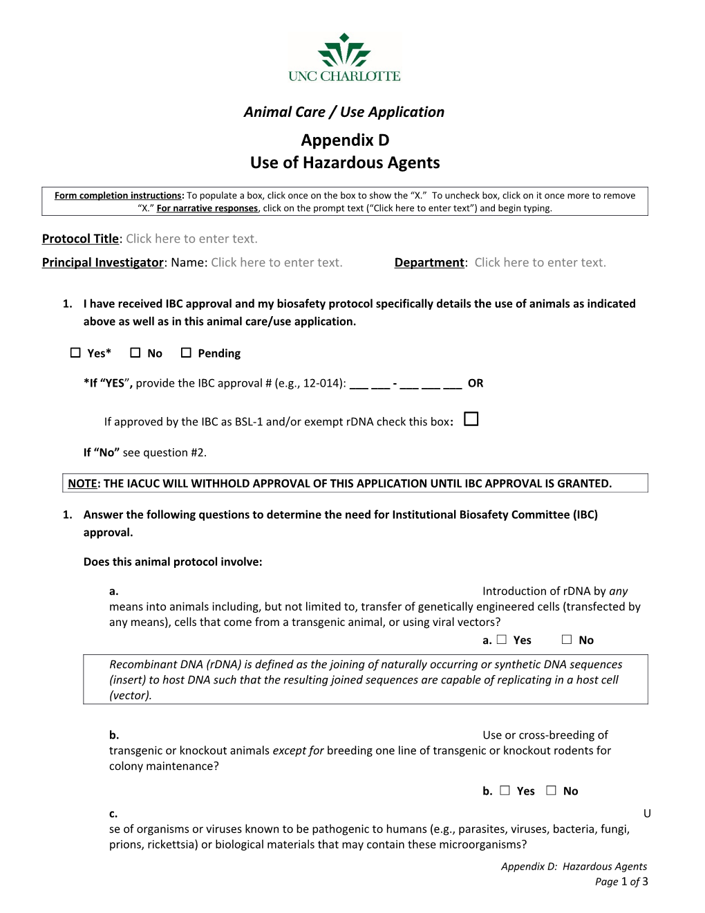 Animal Care / Use Application