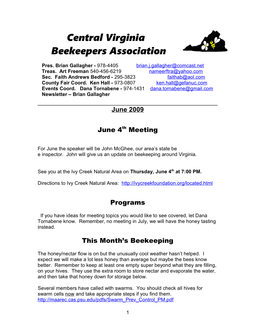 Central Virginia Beekeepers Newsletter