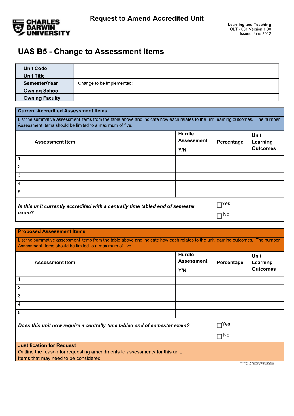 UAS B5 - Change to Assessment Items