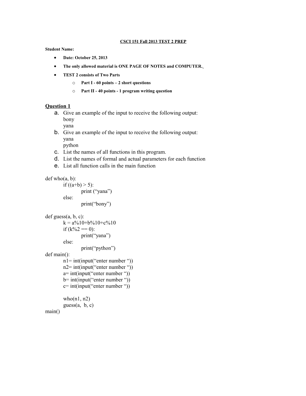 Introduction to Programming Using Python - Fall 2003