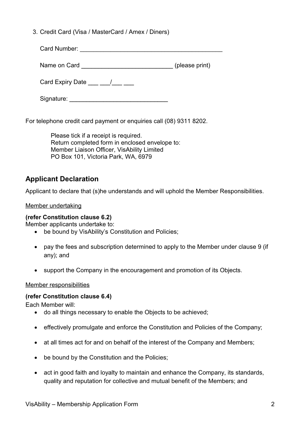 Visability Membership Application Form
