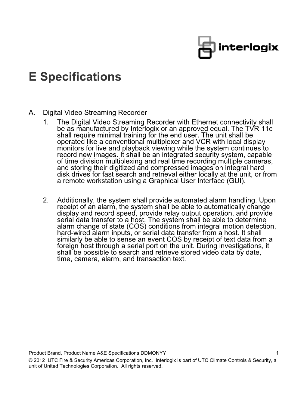 Truvision DVR 11C A&E Specifications