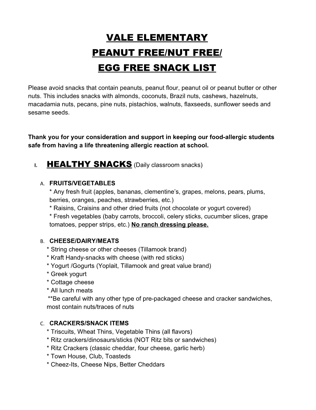 Peanut Free/Nut Free