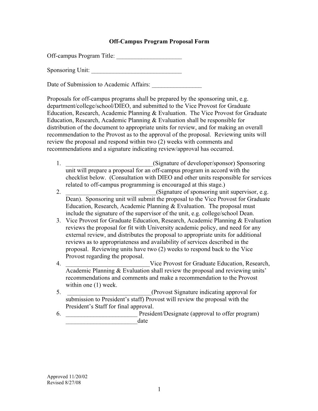 Off-Campus Program Proposal Form