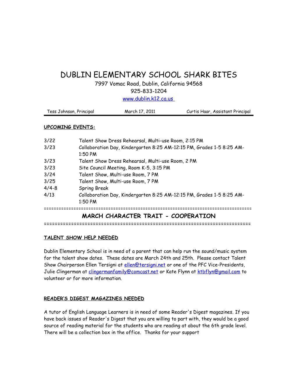 Dublin Elementary School Shark Bites