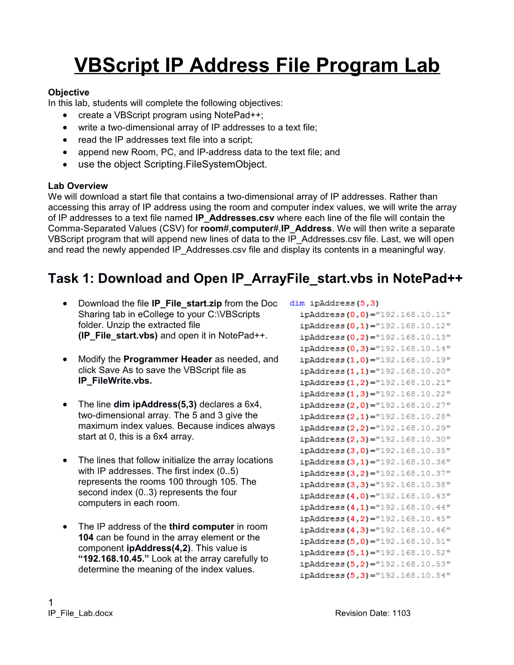 Vbscript Ipaddress File Program Lab