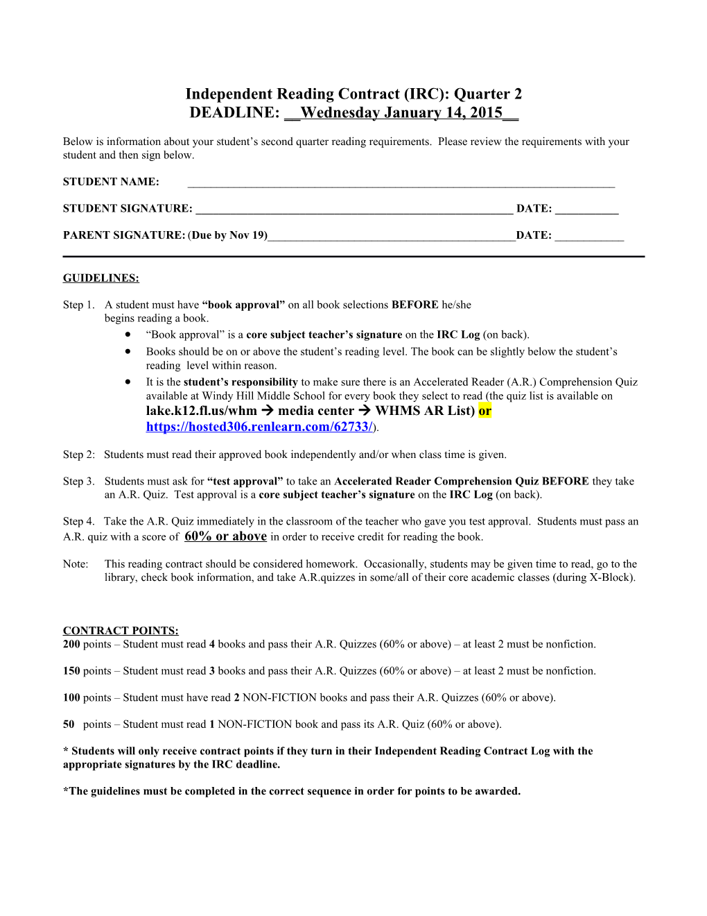 Independent Reading Contract (IRC): Quarter 2