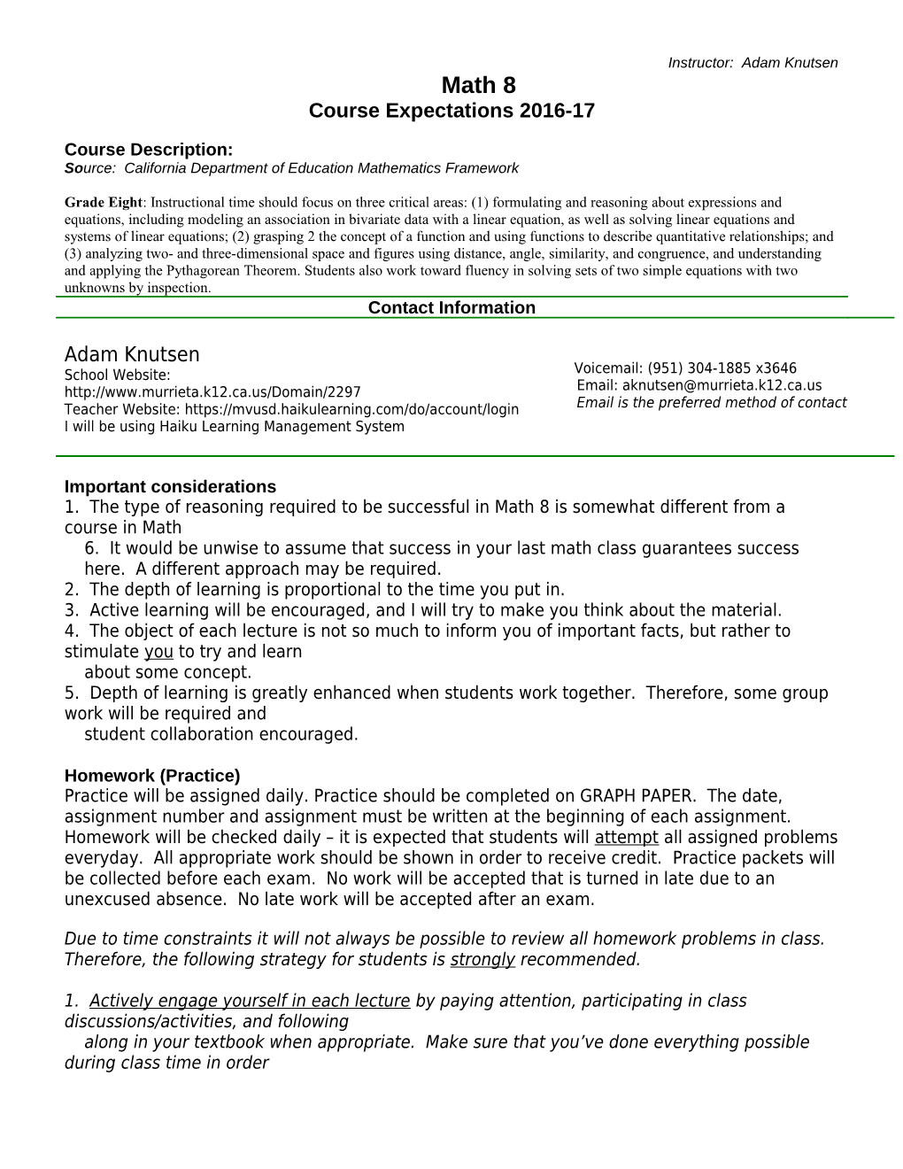 Accelerated Math 7/8 Expectations