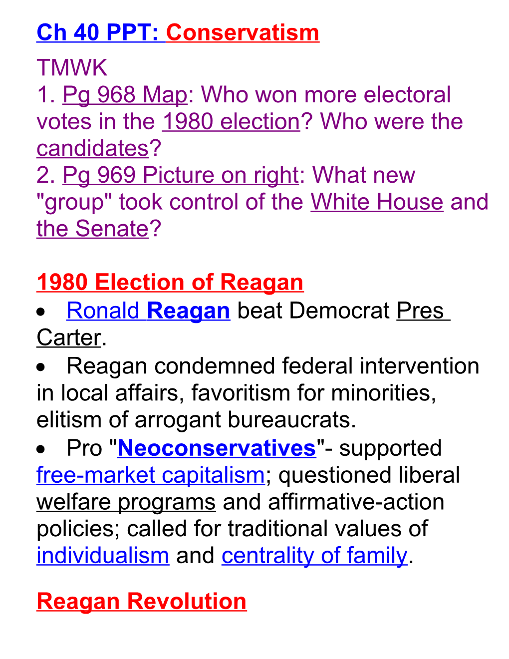 1980 Election of Reagan
