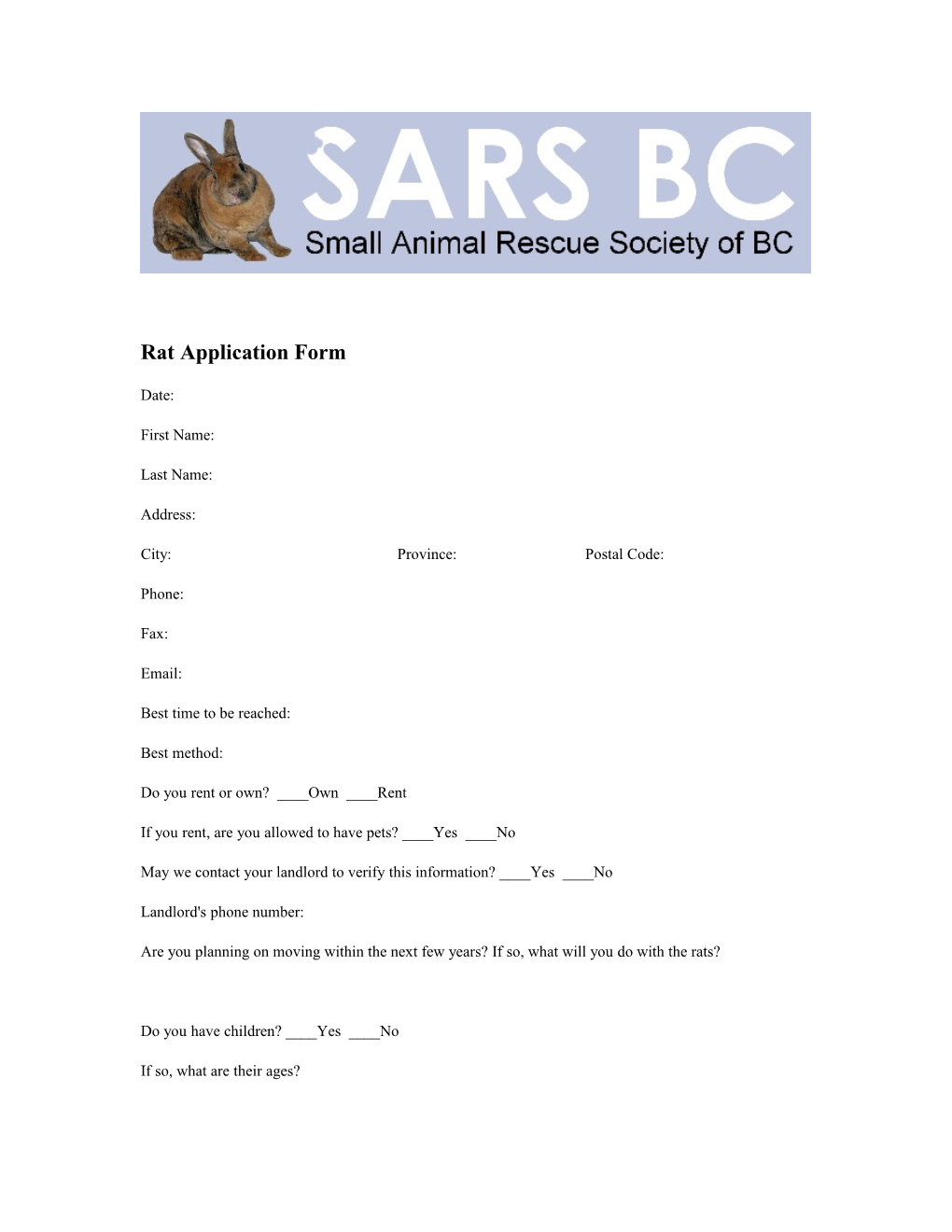 Rat Application Form