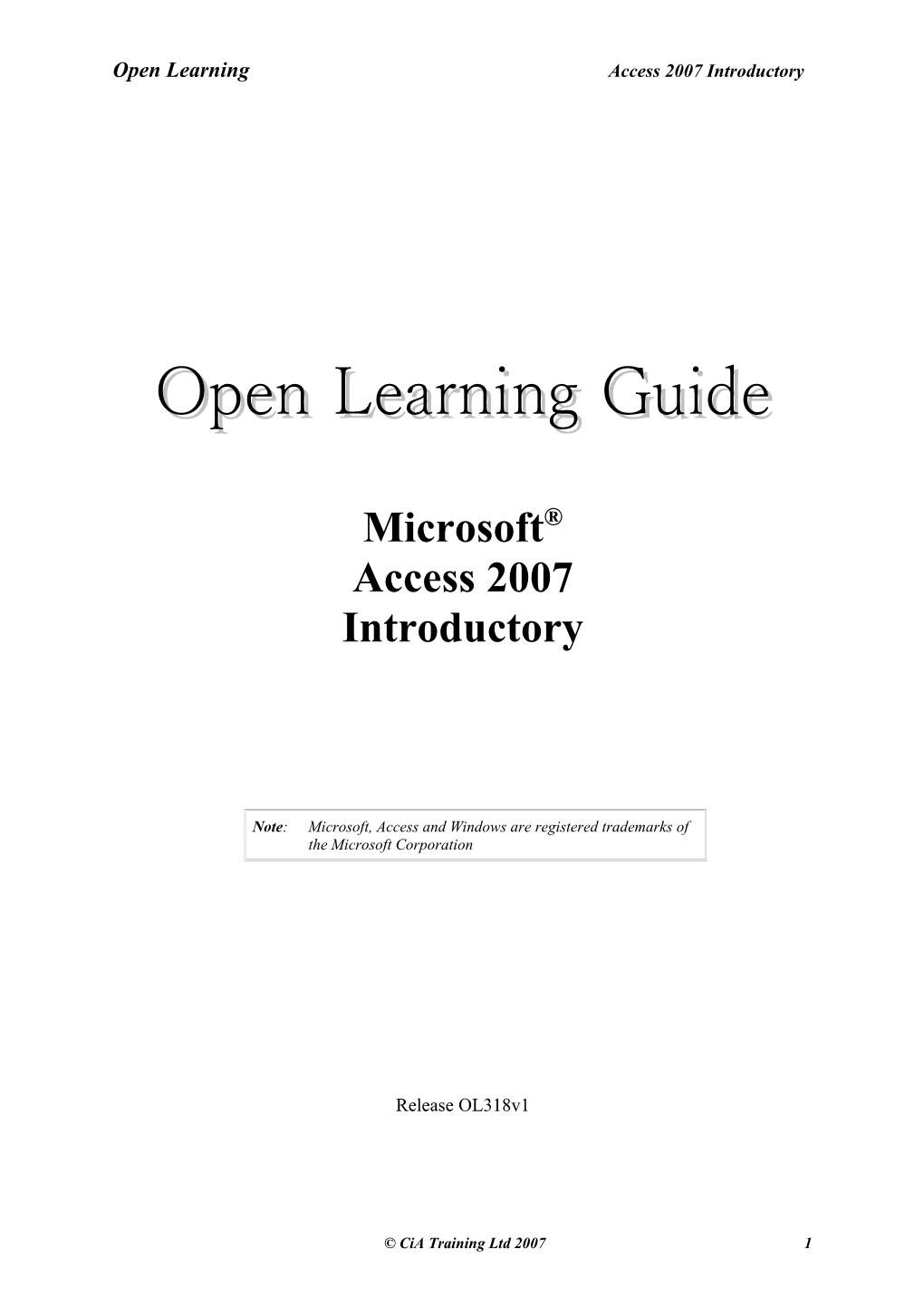 Open Learningaccess 2007 Introductory
