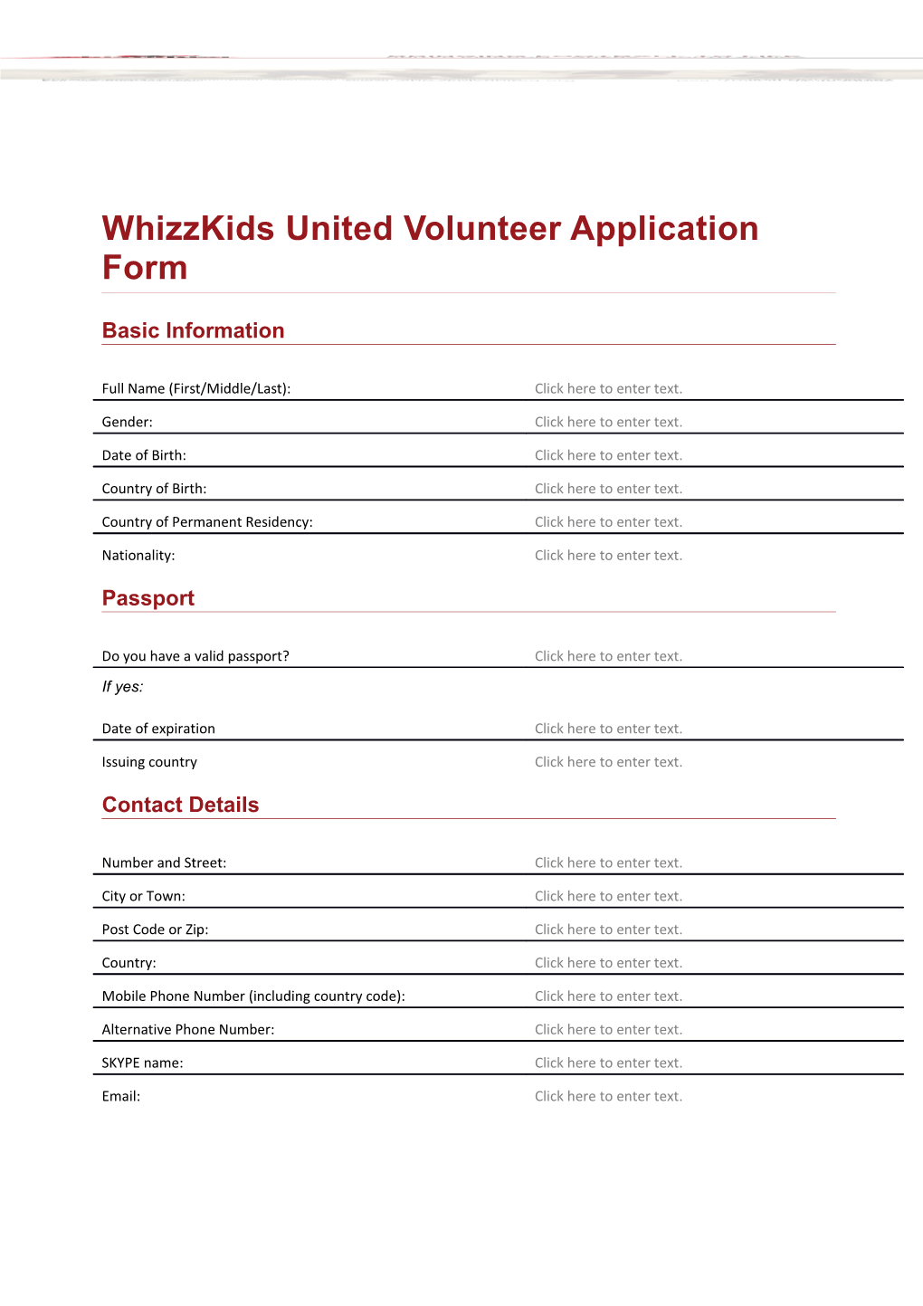 Whizzkids United Volunteer Application Form