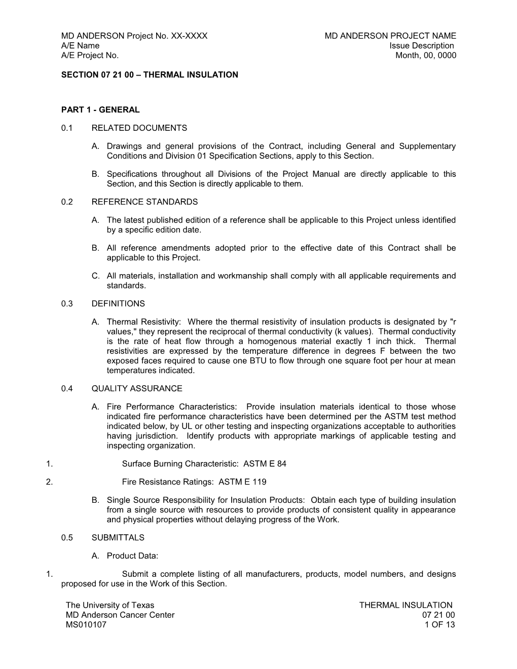 SECTION 07 21 00 Thermal Insulation