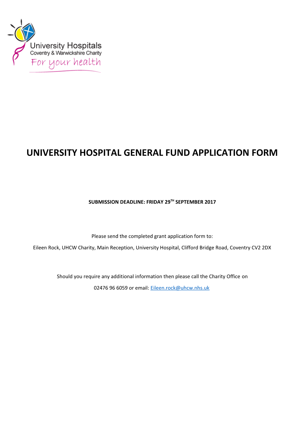 University Hospital General Fund Application Form