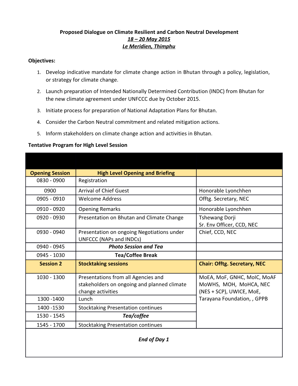 Proposed Dialogue on Climate Resilient and Carbon Neutral Development