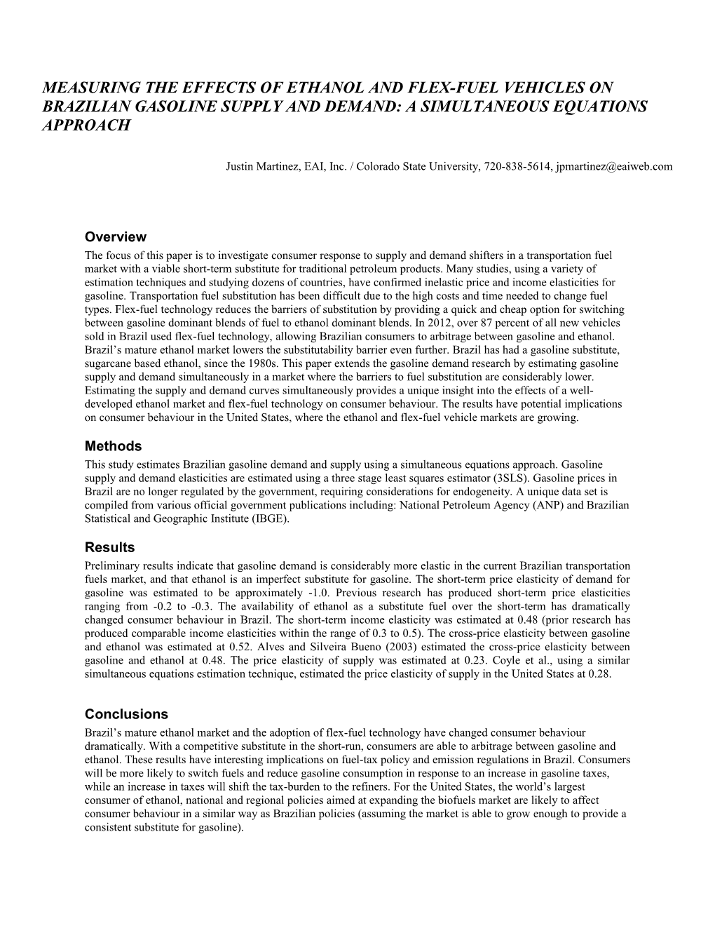 Measuring the Effects of Ethanol and Flex-Fuel Vehicles on BRAZILIAN Gasoline Supply And