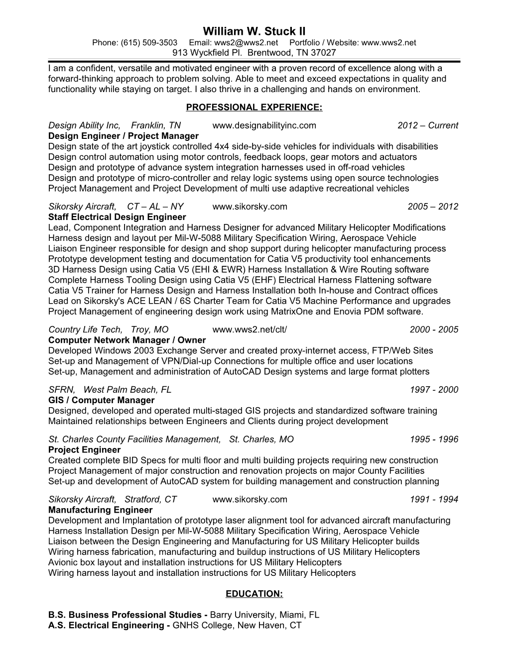 Resume - William W. Stuck II