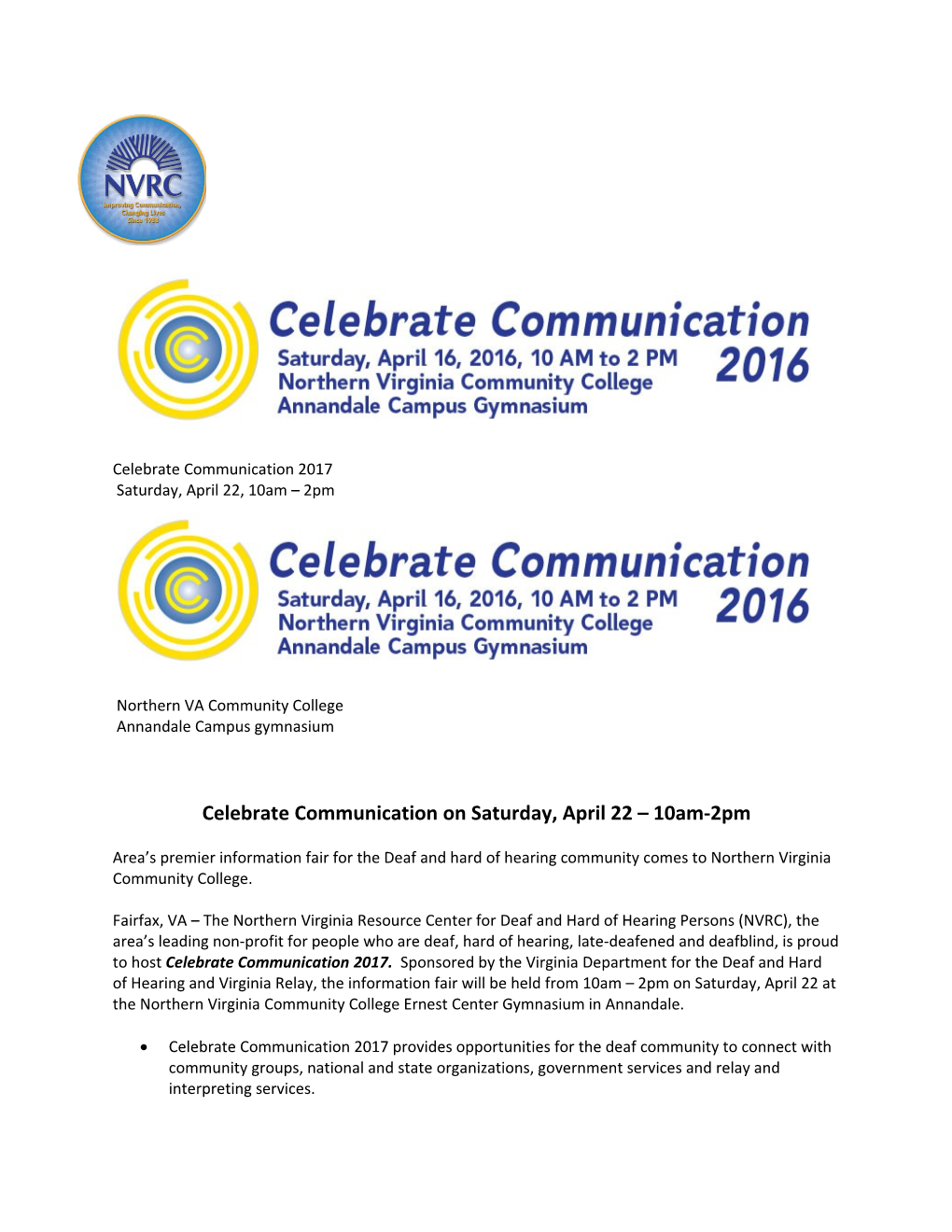 Celebrate Communication on Saturday, April 22 10Am-2Pm