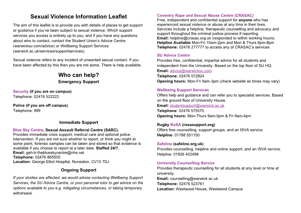 Sexual Violence Information Leaflet