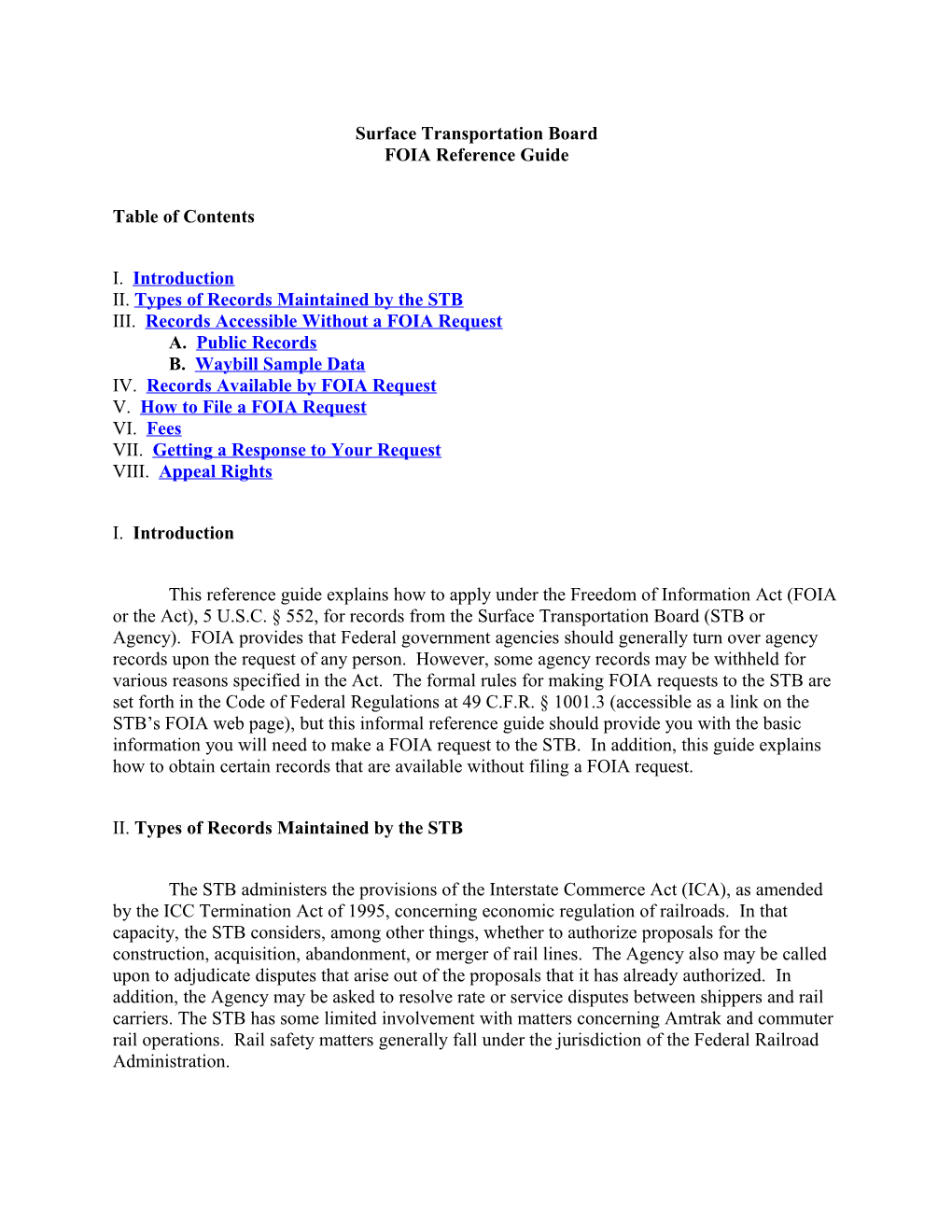 Surface Transportation Board FOIA Reference Guide