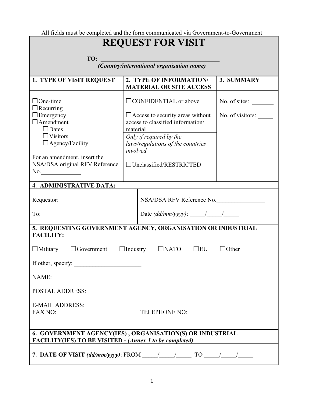 All Fields Must Be Completed and the Form Communicated Via Government-To-Government