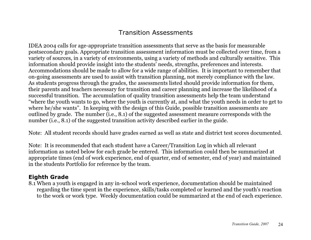 Transition Assessments