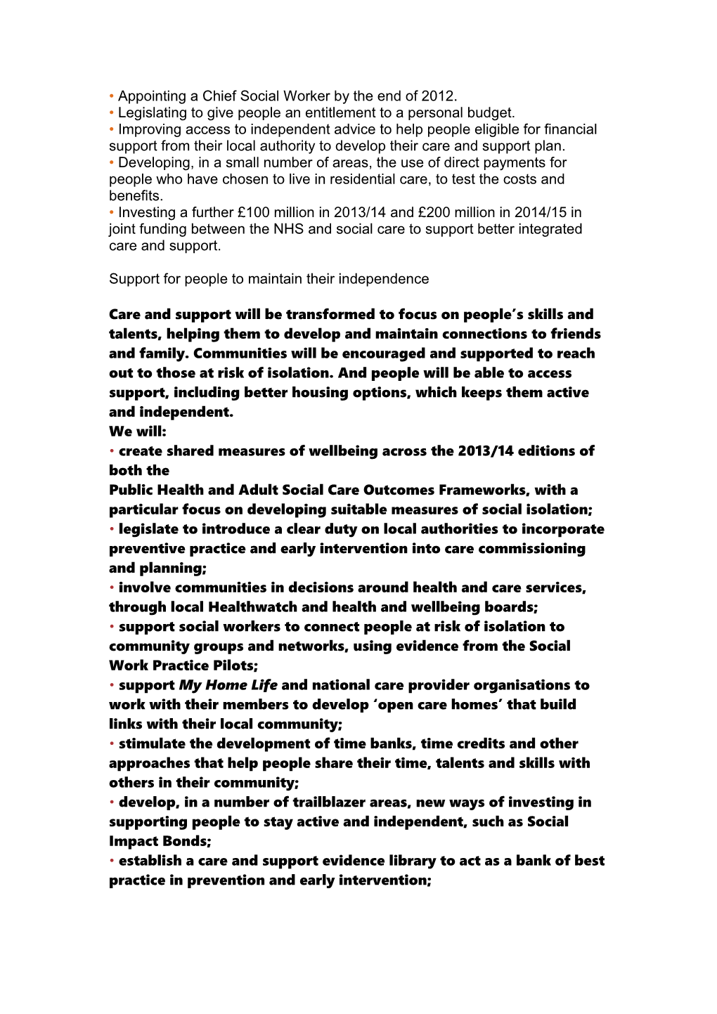 Caring for Our Future Government Social Care White Paper and Draft Bill - Update