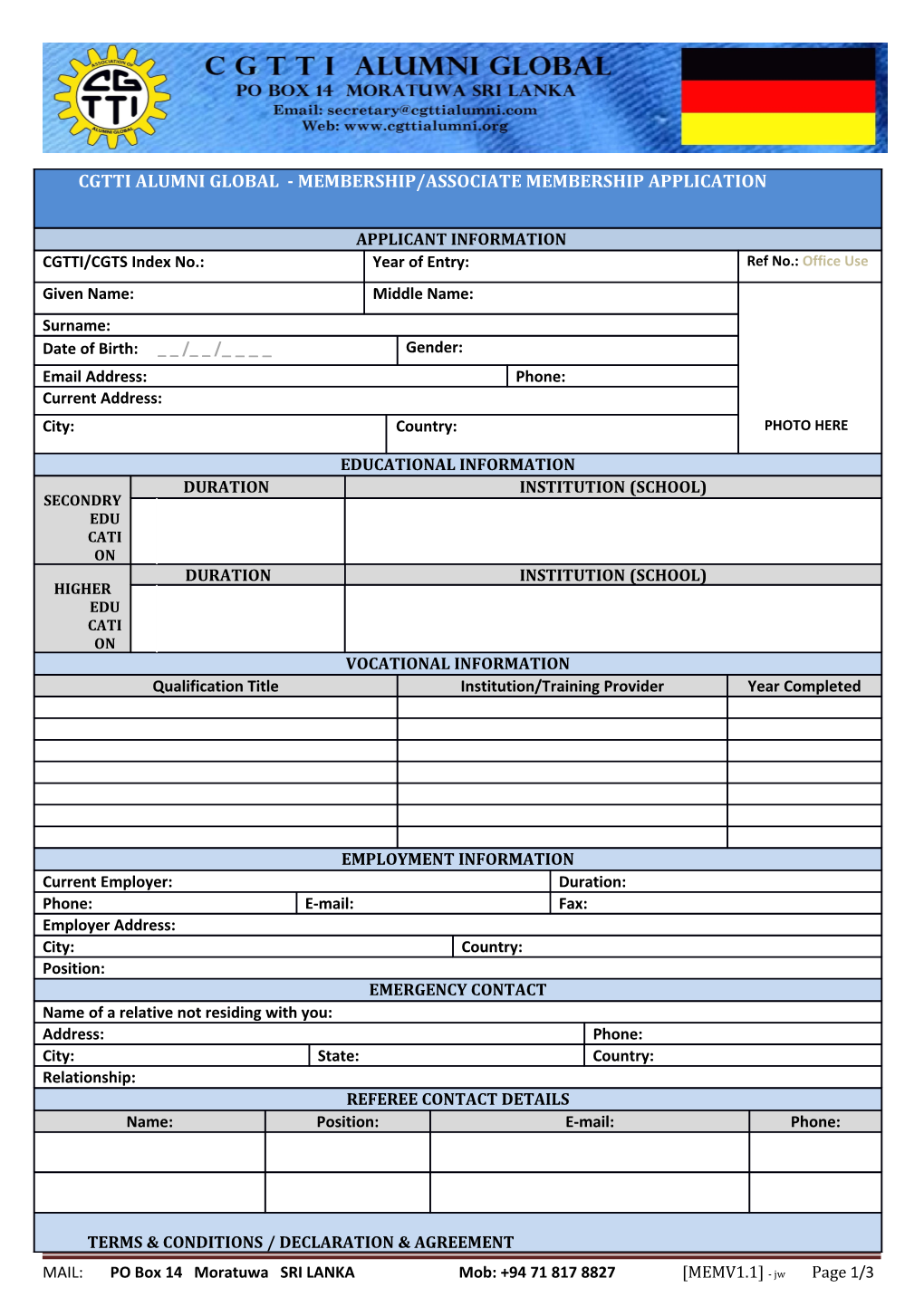 CGTTI ALUMNI GLOBAL - Membership/ASSOCIATE MEMBERSHIP Application