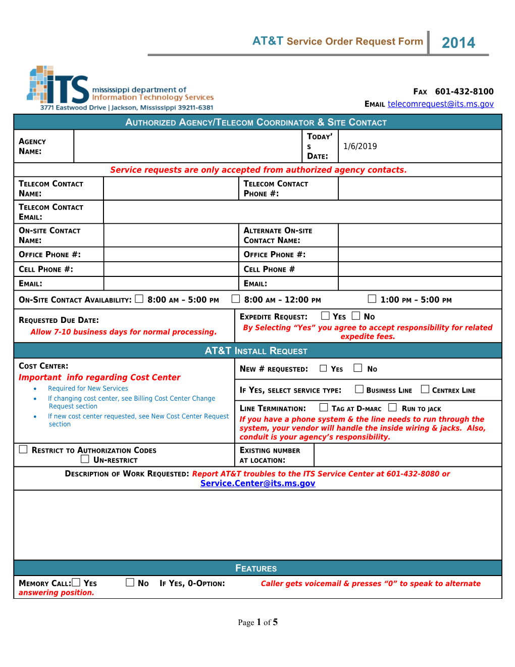 Telecom Services AT&T Service Order Request Form