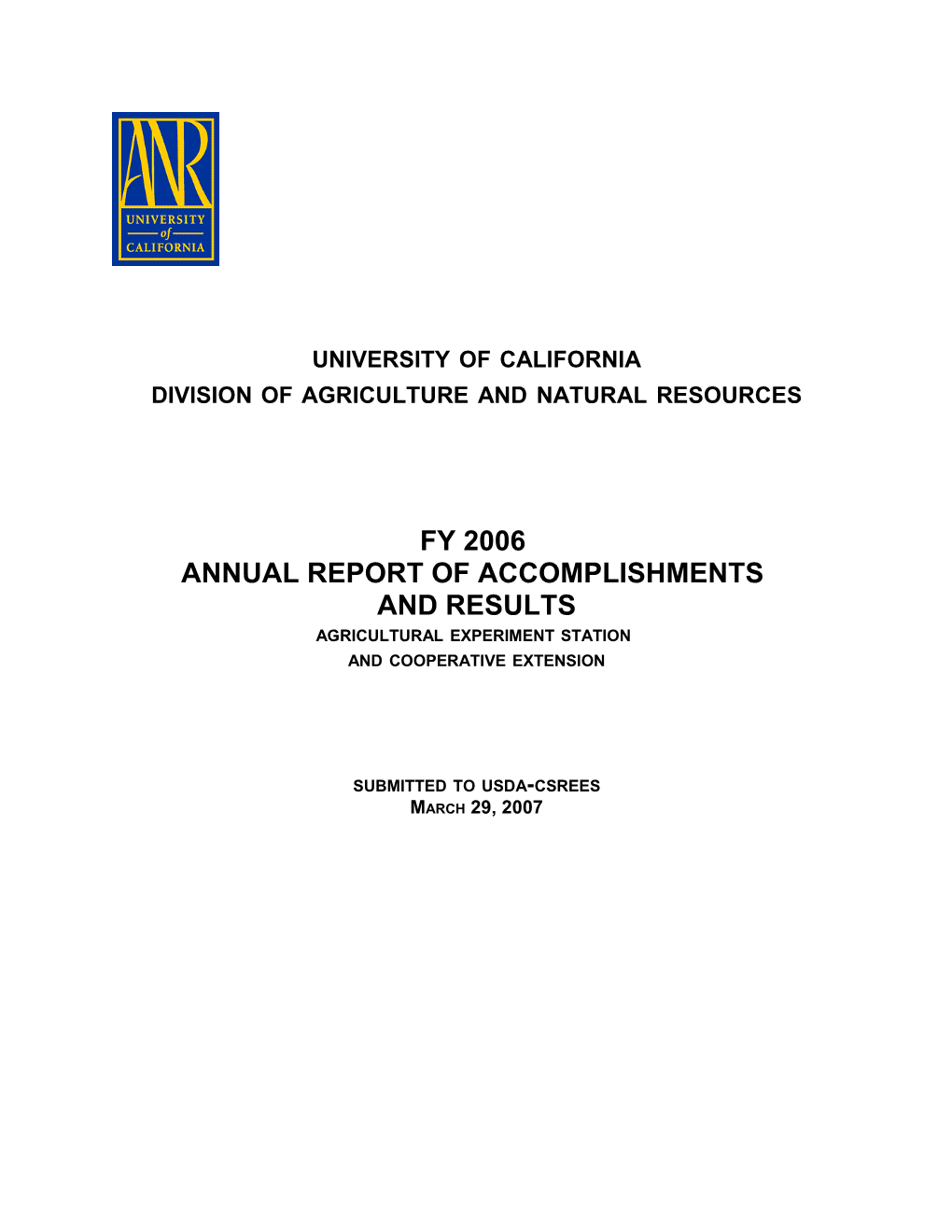 Fy 2006 Annual Report of Accomplishments and Results