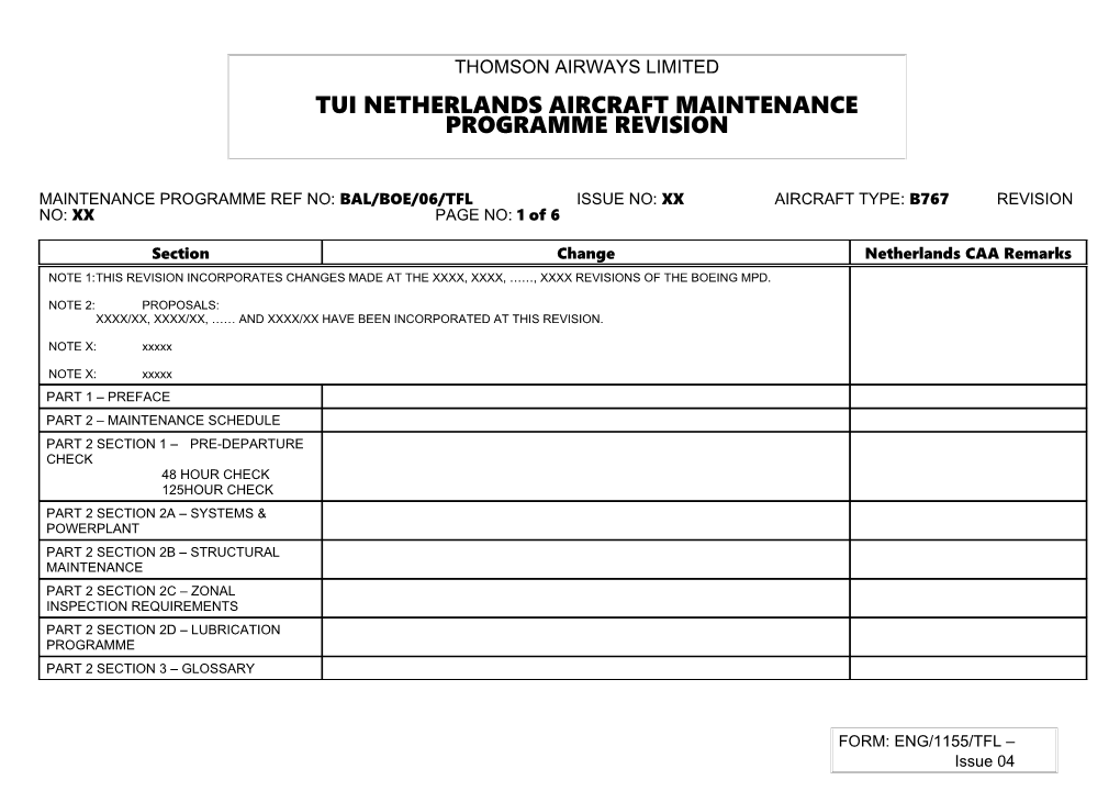 Tui Netherlandsaircraft Maintenance Programme Revision