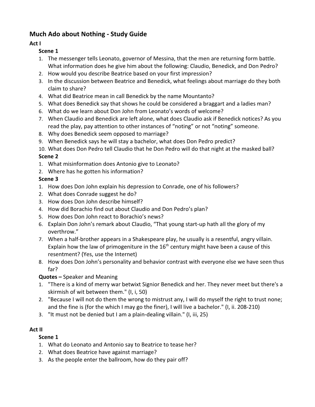 Much Ado Aboutnothing - Study Guide