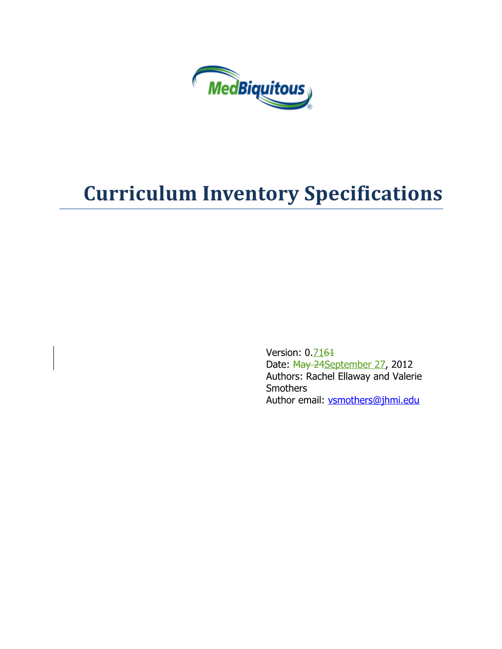 Curriculum Inventory Specificationsversion History