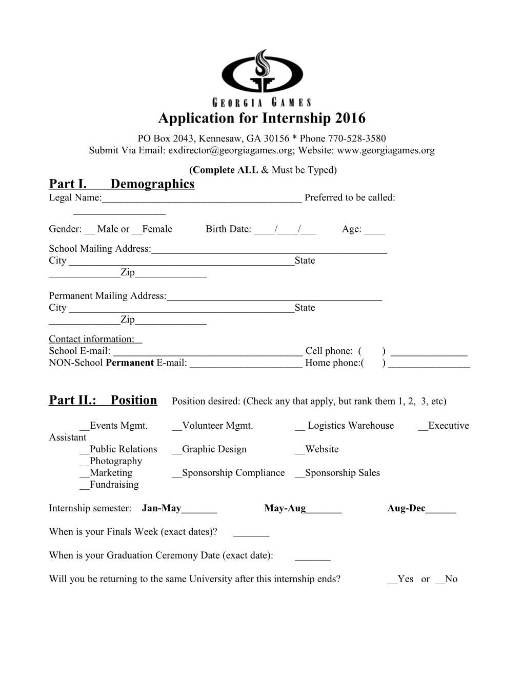 Application for Internship 2016