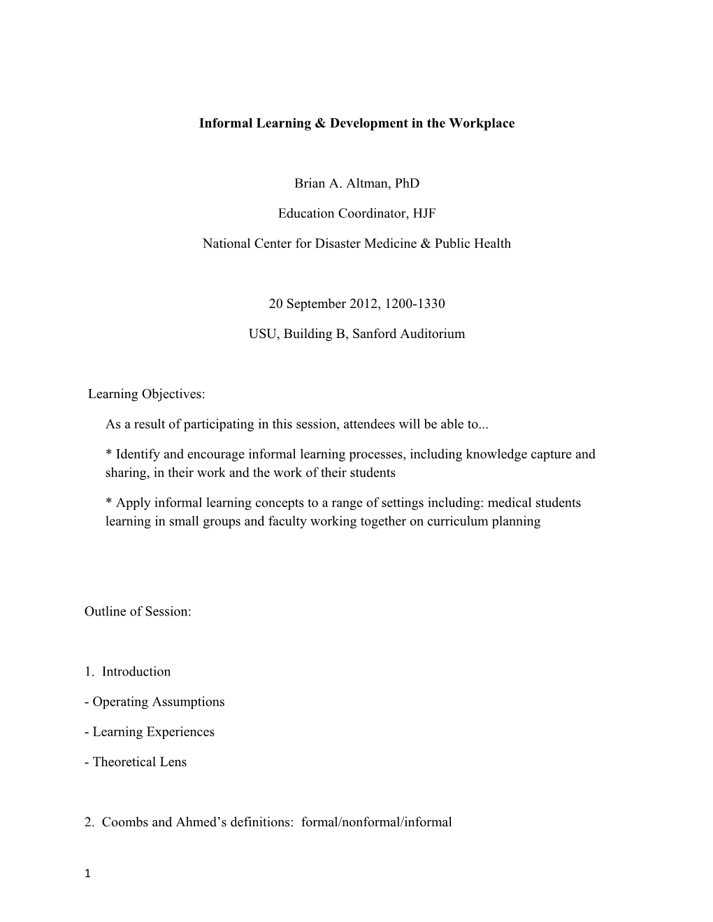 Informal Learning & Development in the Workplace