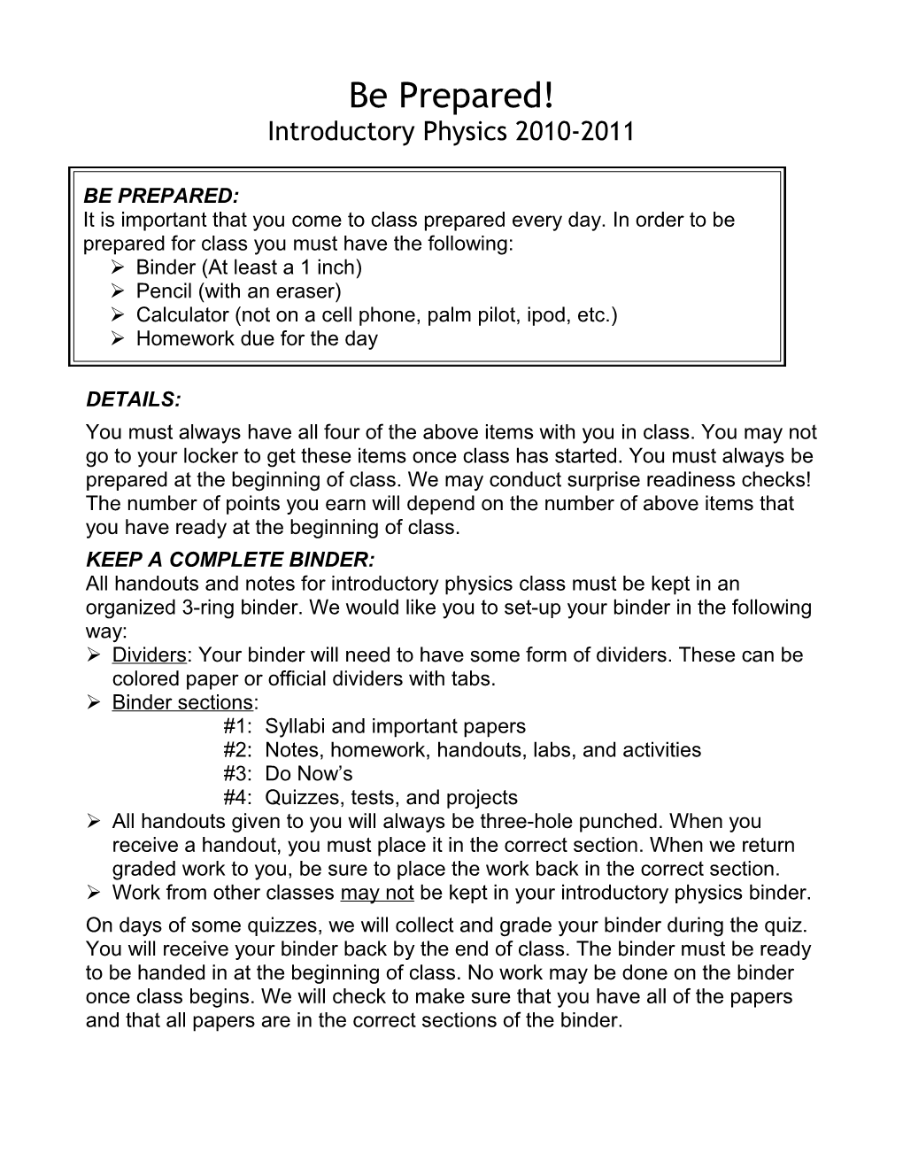 Introductory Physics 2010-2011