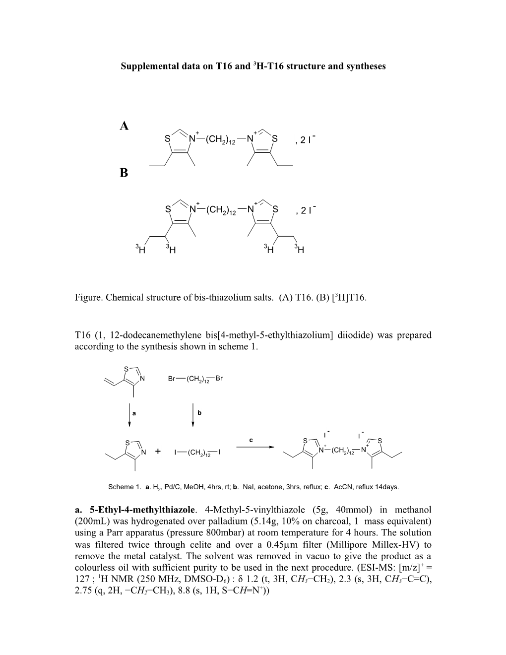 Supplementary Data on T16 and 3H-T16 Syntheses