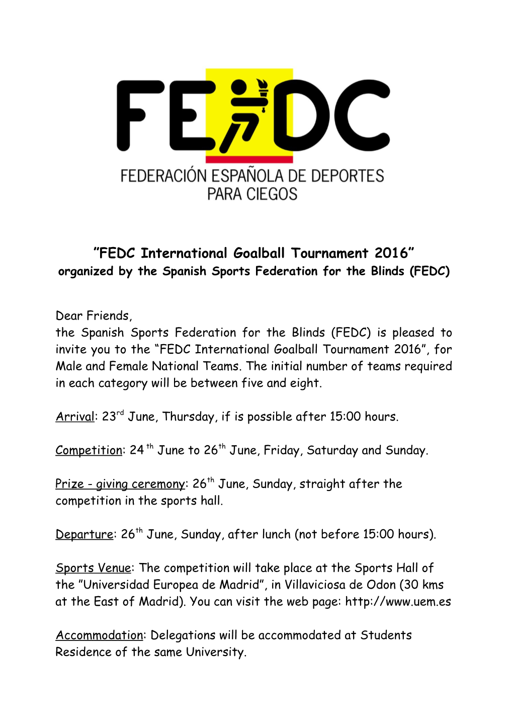 FEDC International Goalball Tournament 2016