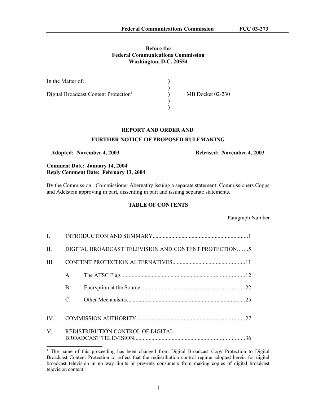 Federal Communications Commissionfcc 03-273