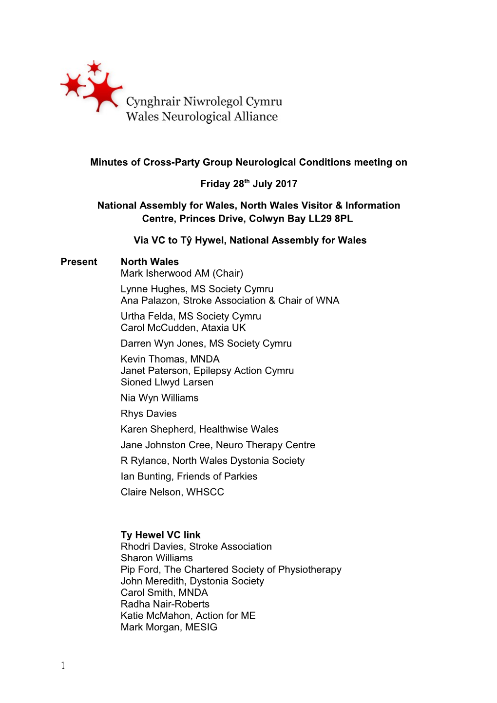 Minutes of Cross-Party Group Neurological Conditions Meeting On