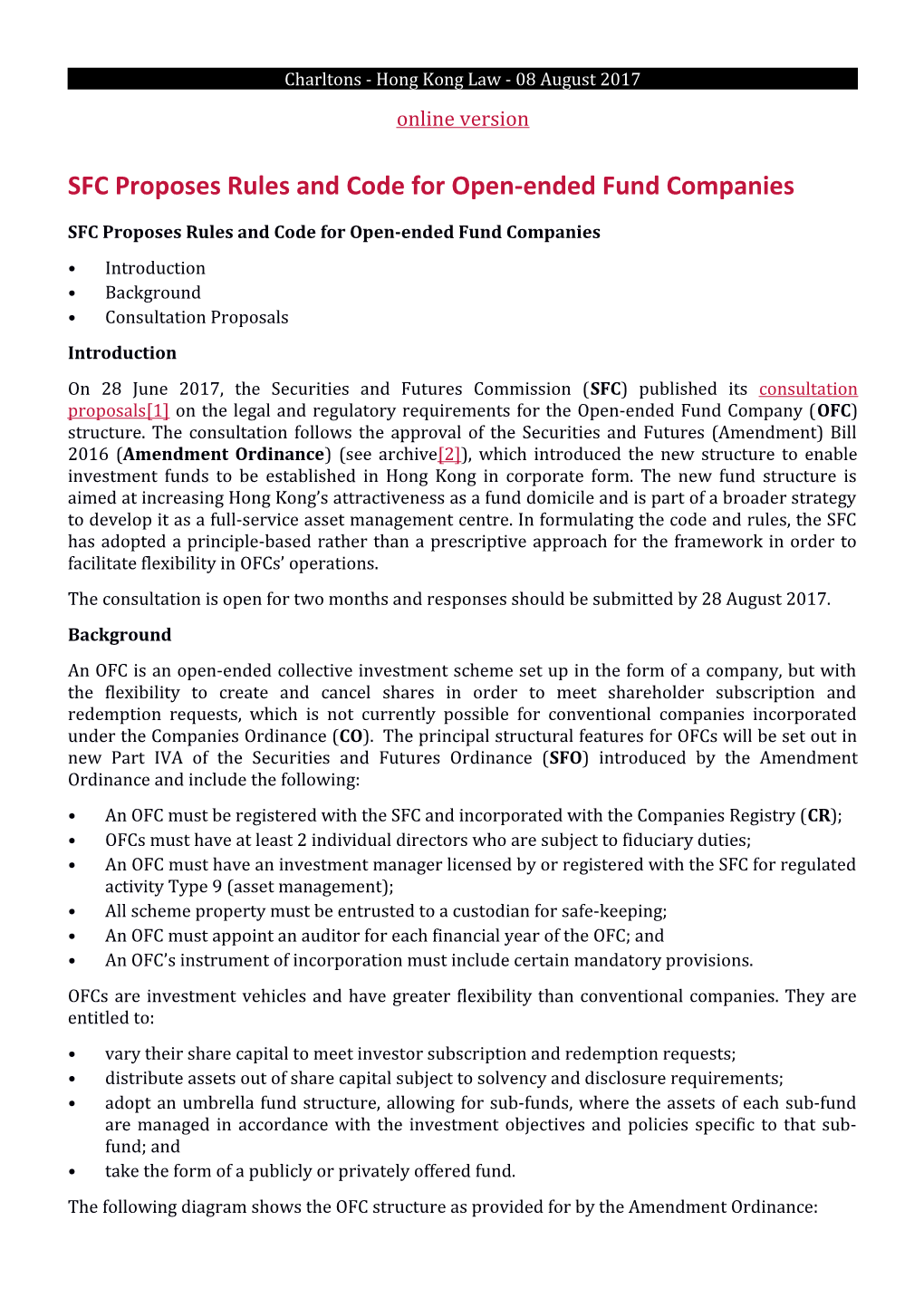 SFC Proposes Rules and Code for Open-Ended Fund Companies