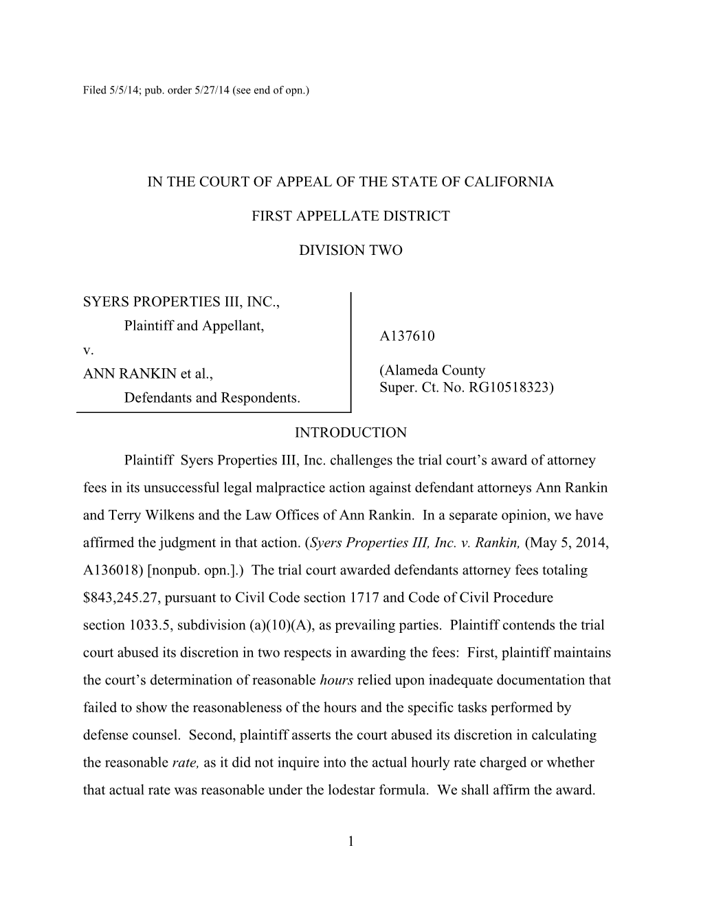 Filed 5/5/14; Pub. Order 5/27/14 (See End of Opn.)