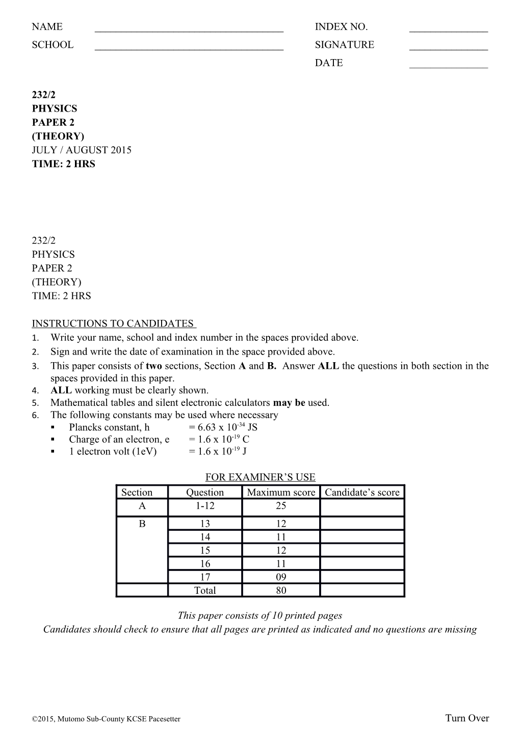 232/2 Physics Paper 2