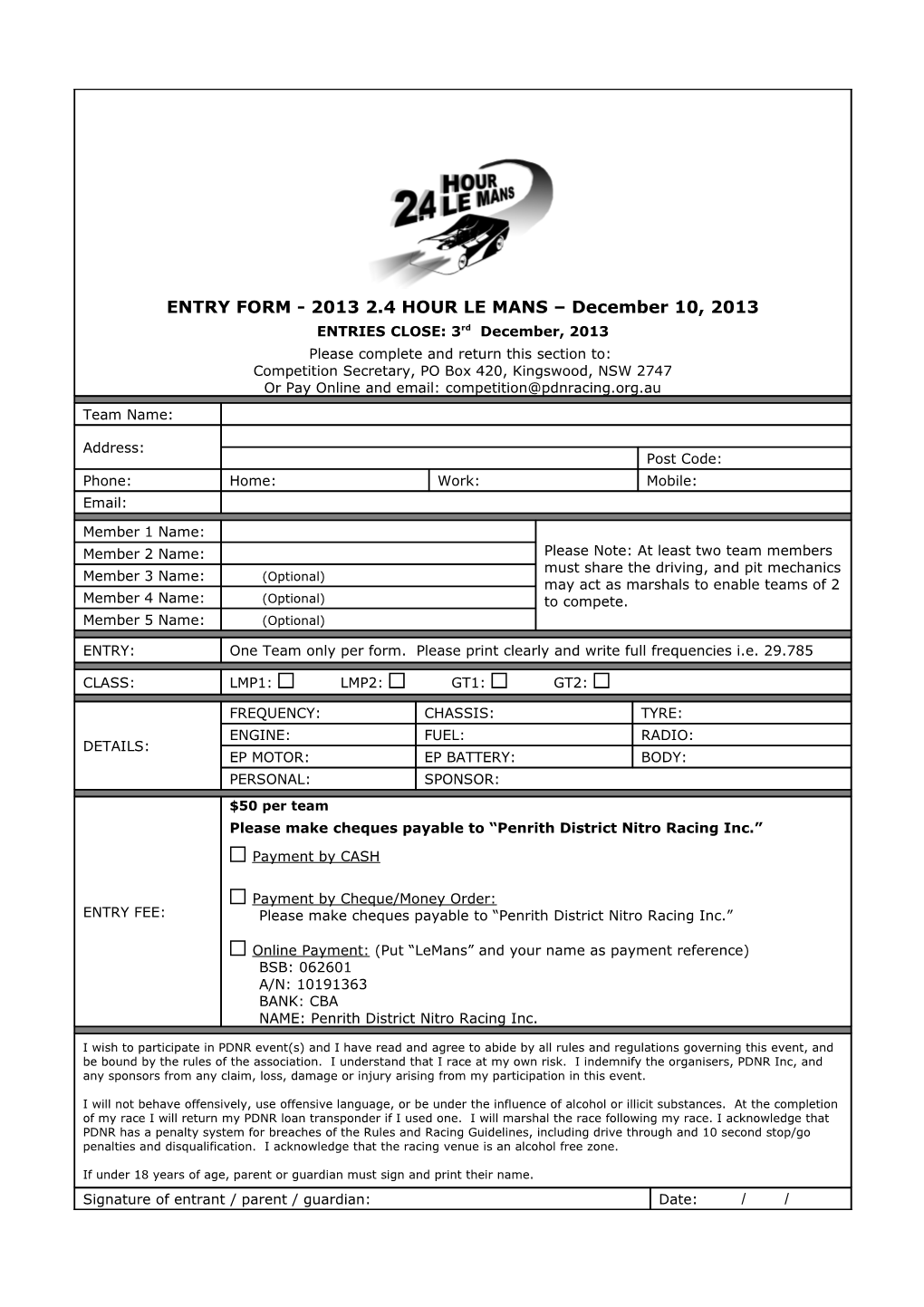 Plans and Format for 2013 2.4 Hour Le Mans