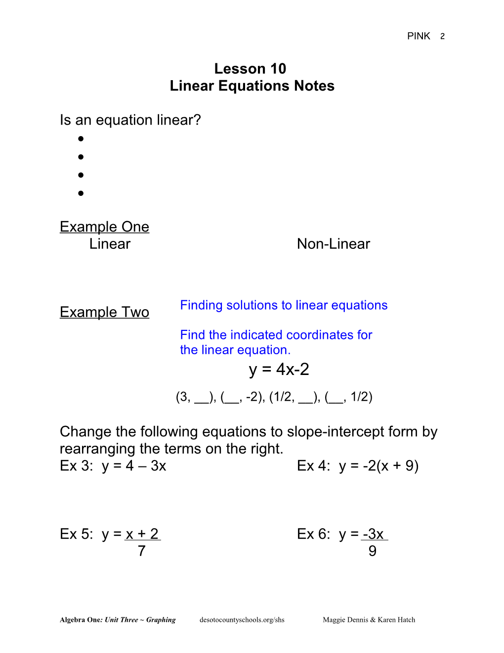 Lesson 15 Linear Equations